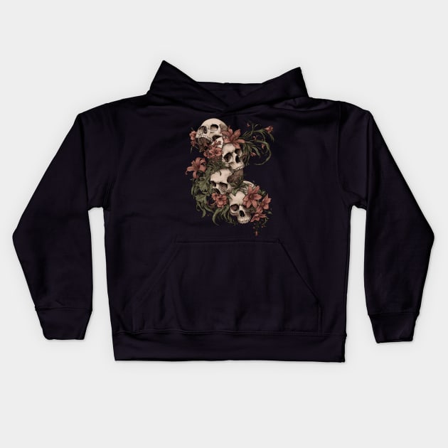 Garden of Skulls Kids Hoodie by Moutchy